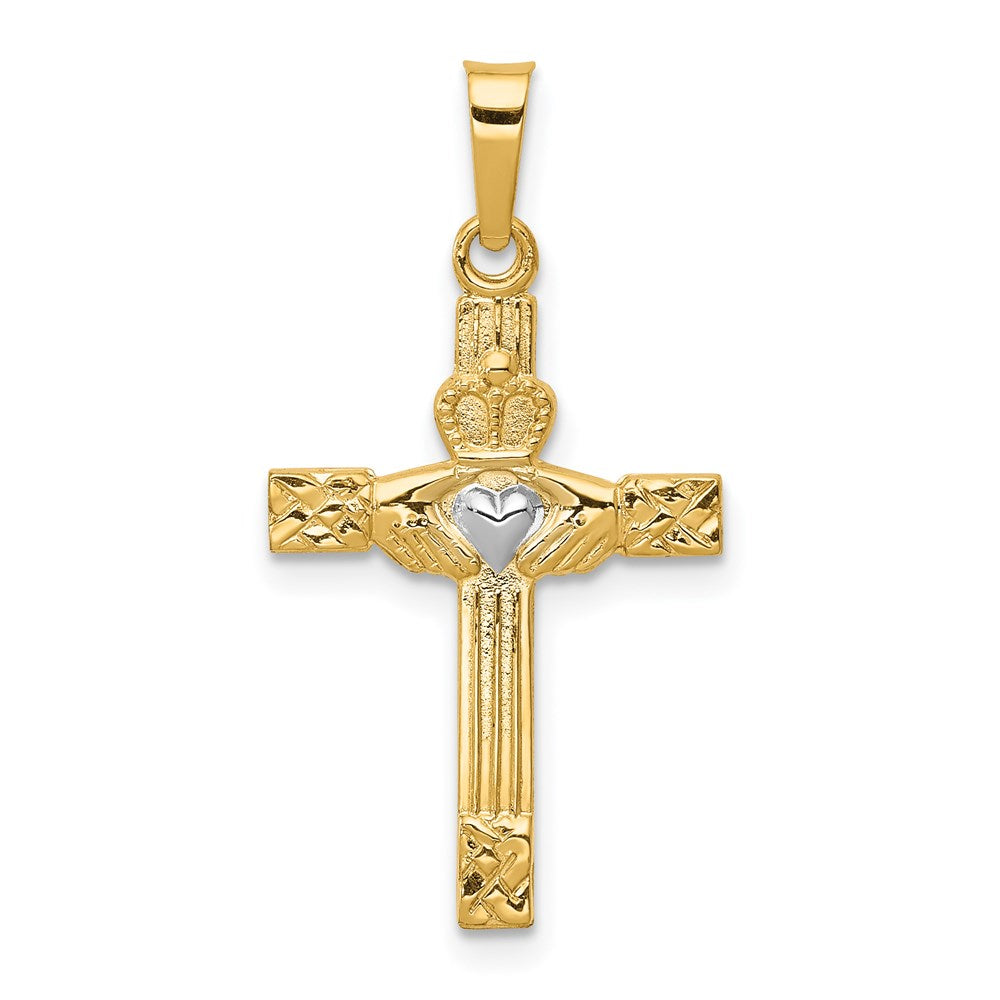 Solid;Casted;Polished;14K Yellow gold & rhodium;Textured