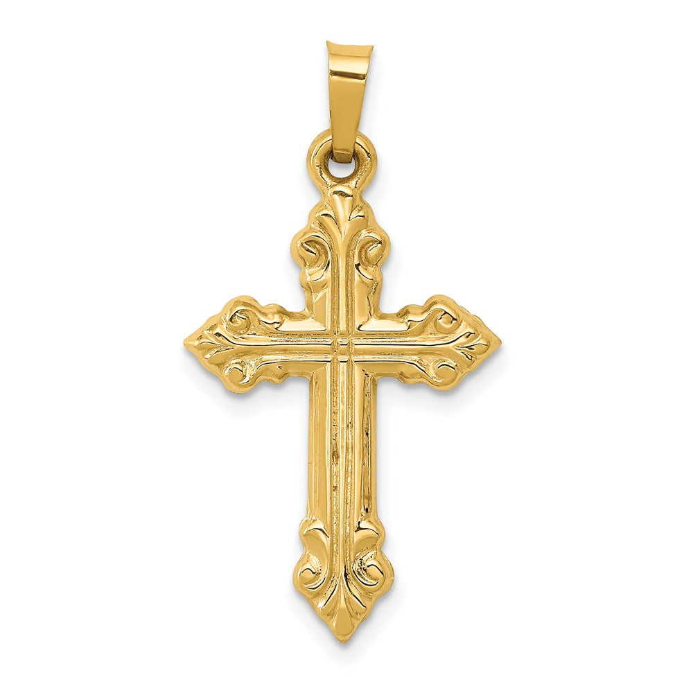 Solid;Casted;14k Yellow gold;Textured;Polished & satin