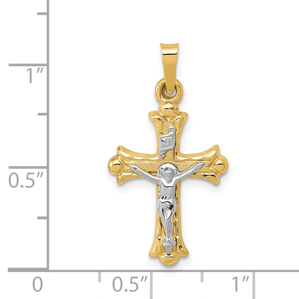 14k Two-Tone Polished INRI Crucifix Cross Pendant