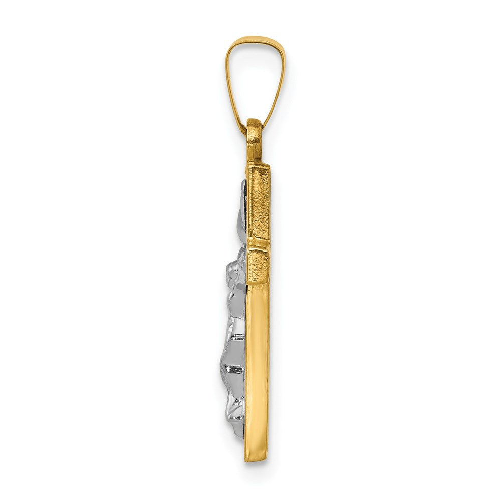 14K and White Rhodium Polished Inri Crucifix Pendant