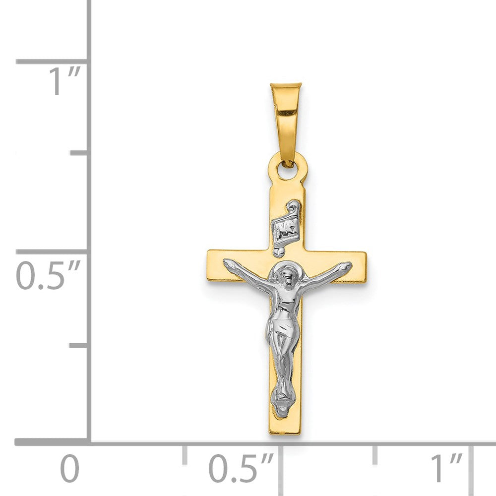 14K and White Rhodium Polished Inri Crucifix Pendant