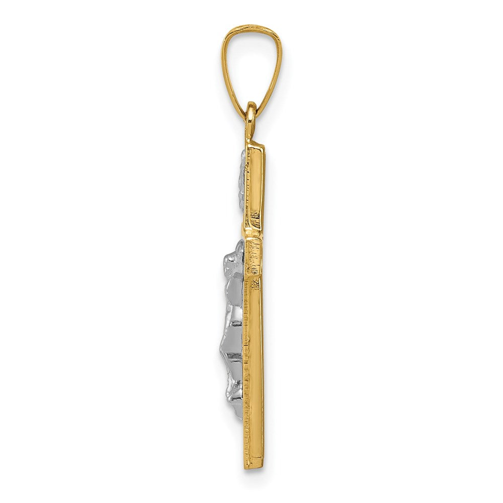 14K and White Rhodium Polished Inri Crucifix Pendant
