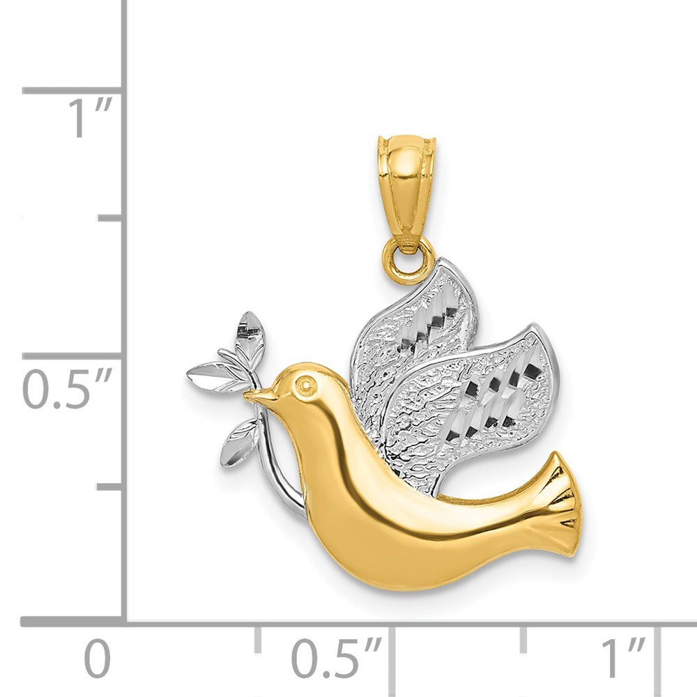 14k and White Rhodium Dove with Olive Brance Pendant