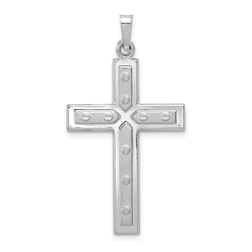 14k White Gold Polished and Satin with Dots Cross Pendant