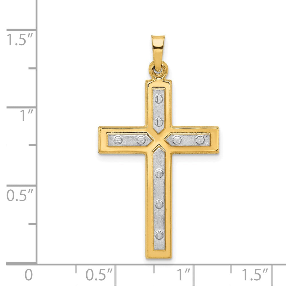 14K and White Rhodium Polished and Satin Cross Pendant