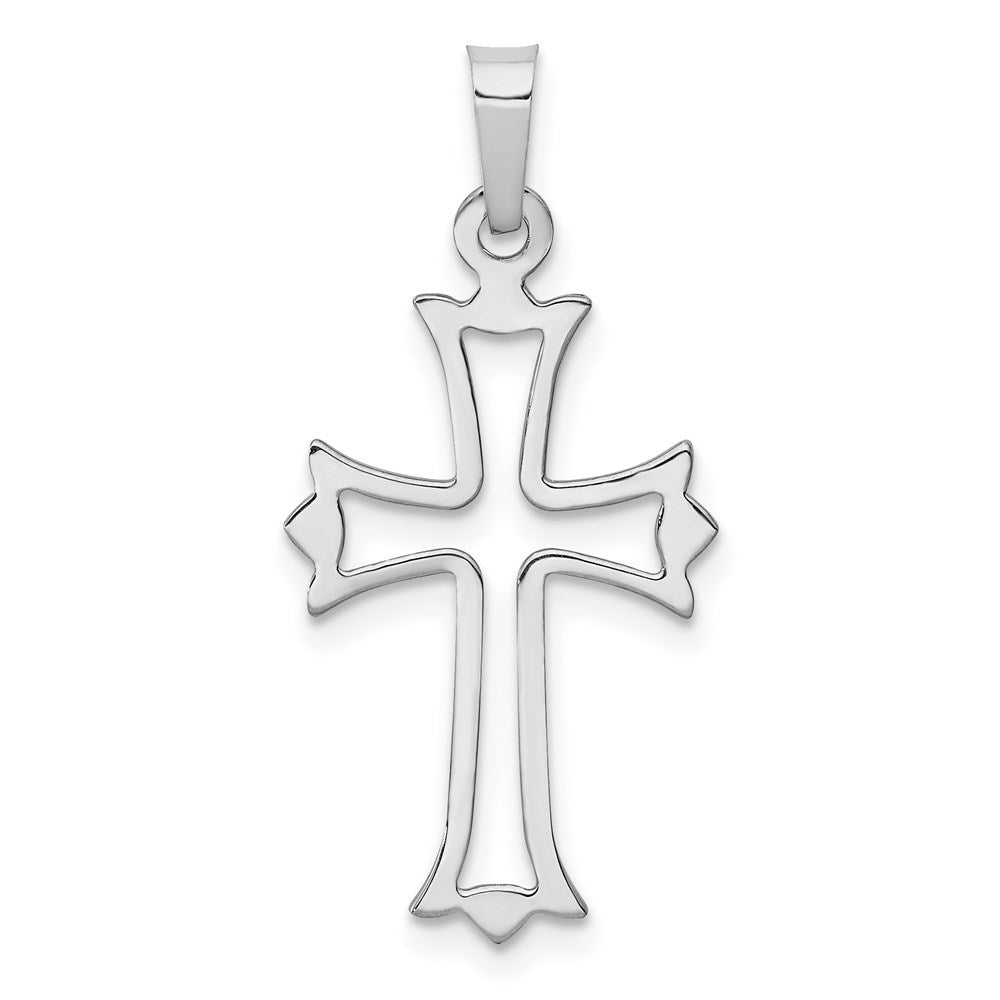14k White Gold Polished Cut-out Fleur de Lis Cross Pendant