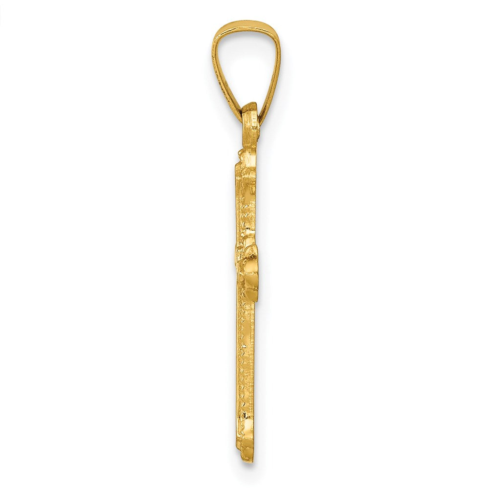 14k Polished Small Fleur de Lis Cross Pendant