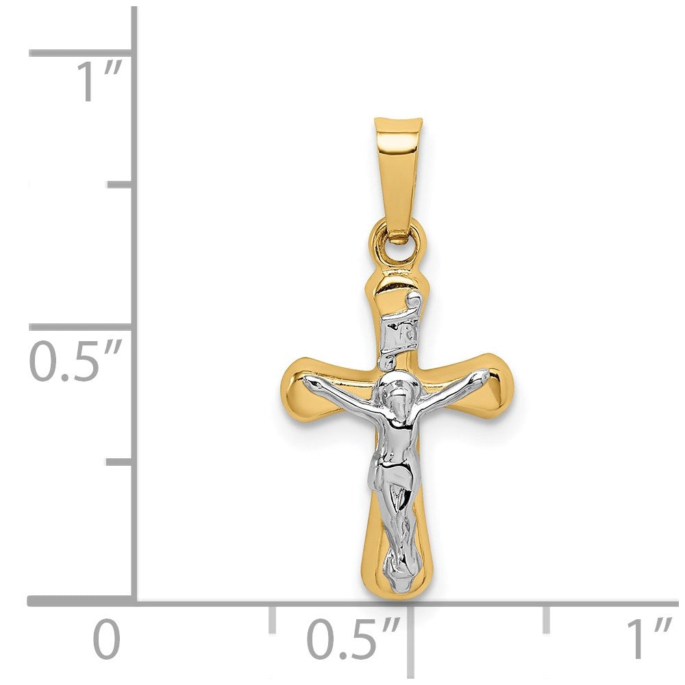 14k and White Rhodium Polished INRI Rounded Crucifix Pendant