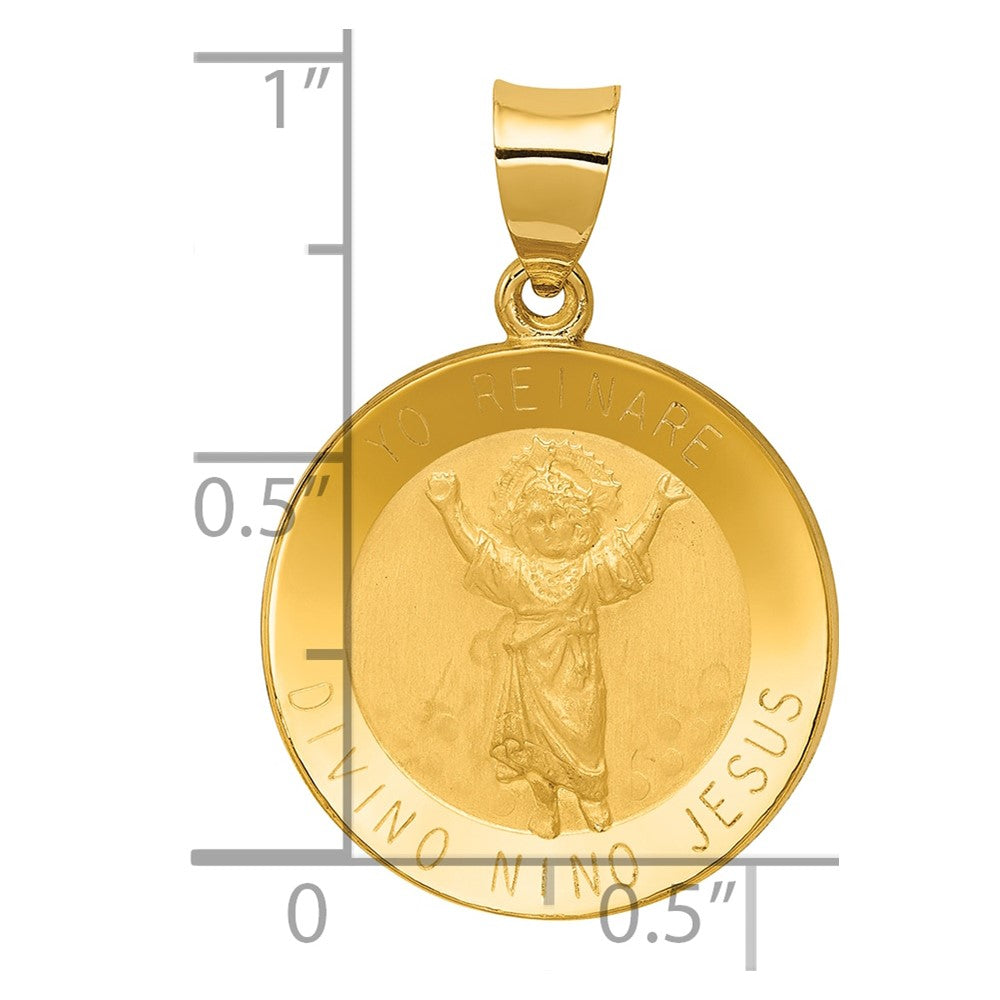 14K Polished Satin Hollow Spanish Divino Nino Round Medal Pendant