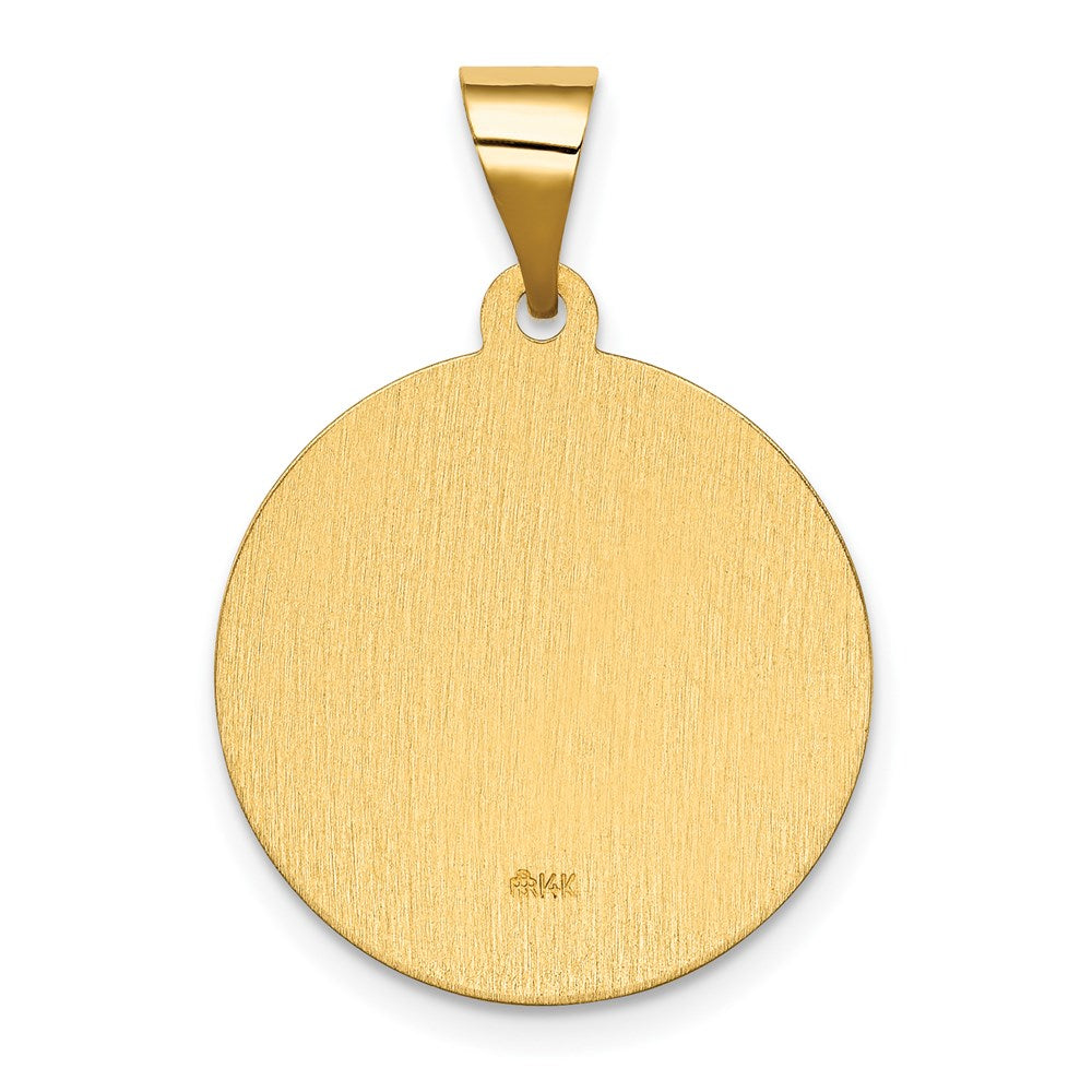 14K Polished and Satin Hollow Spanish Our Lady of Guadalupe Round Medal Pendant