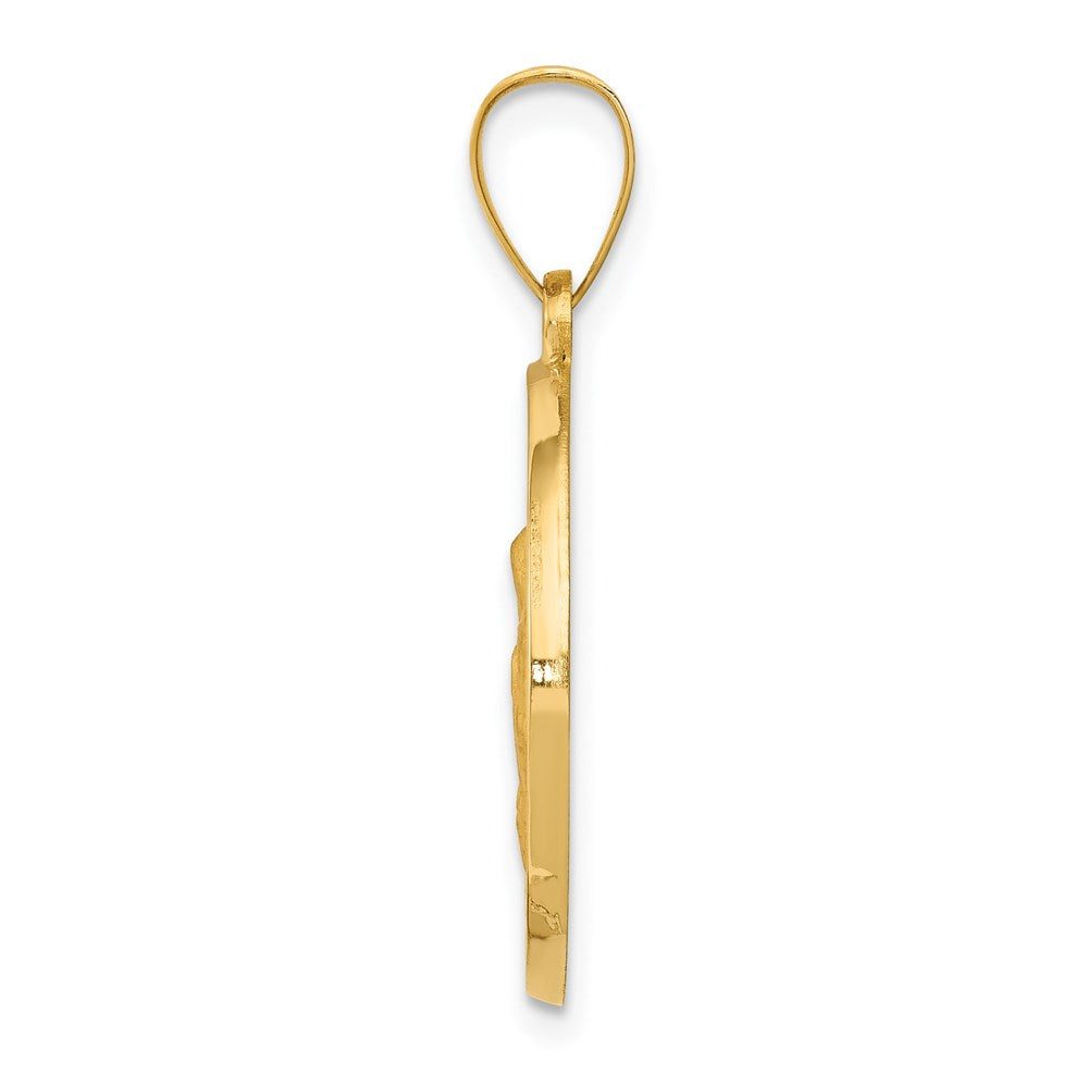 14K Polished and Satin Hollow Spanish Santa Ana Medal Round Pendant
