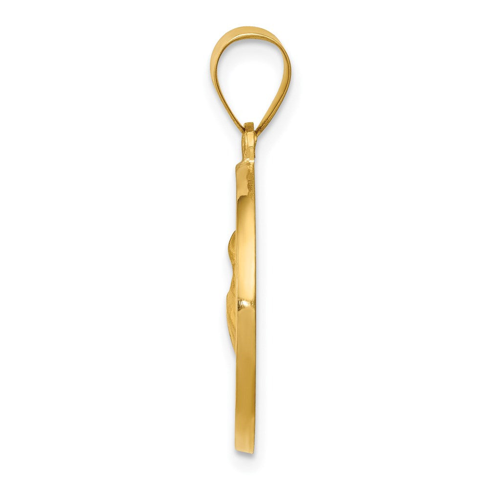 14K Polished and Satin Hollow Spanish San Antonio Medal Round Pendant