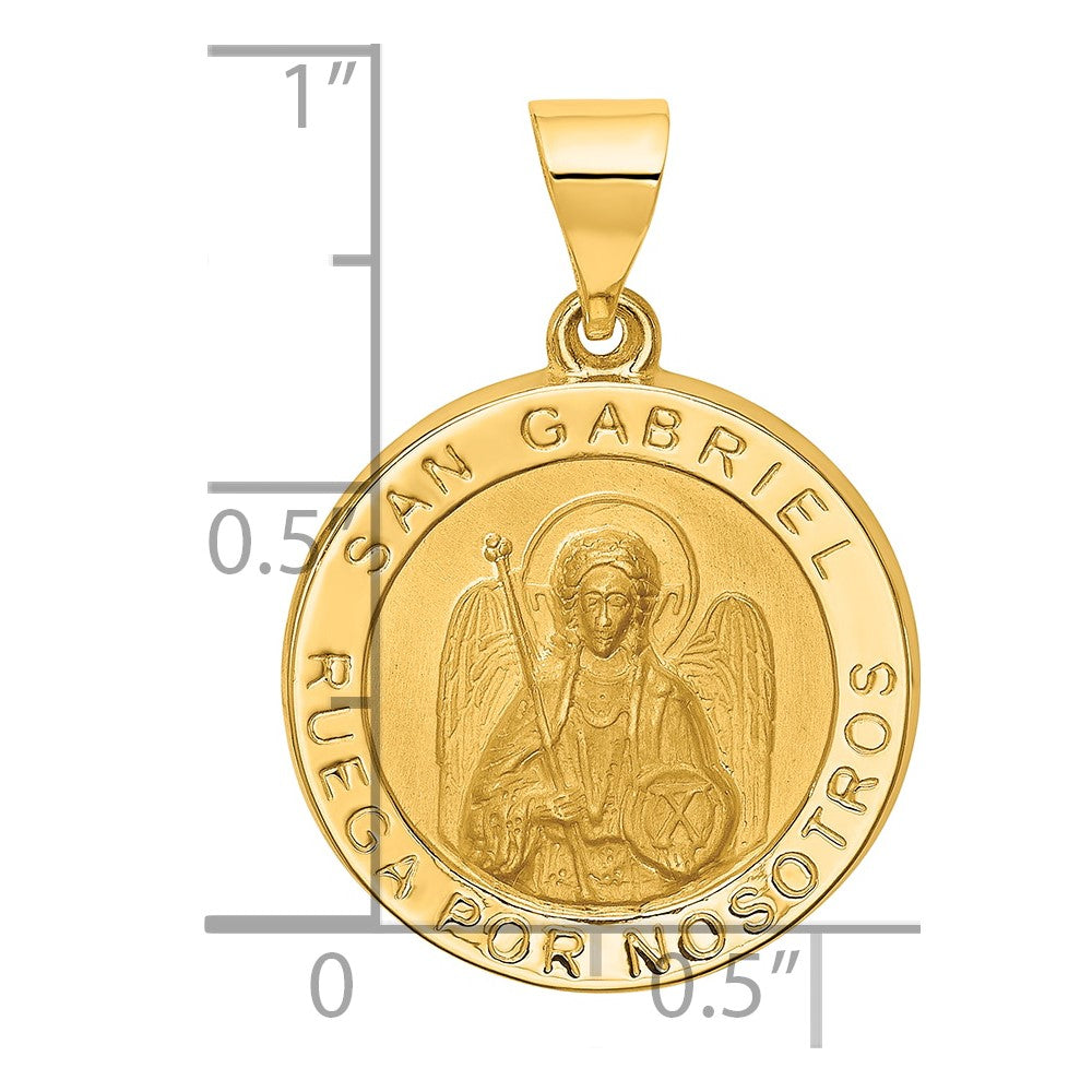14K Polished and Satin Hollow Spanish San Gabriel Medal Round Pendant