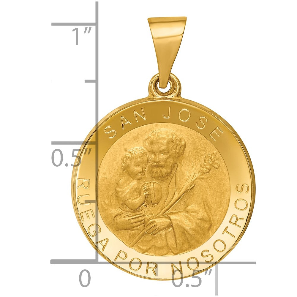 14K Polished and Satin Hollow Spanish San Jose Medal Round Pendant
