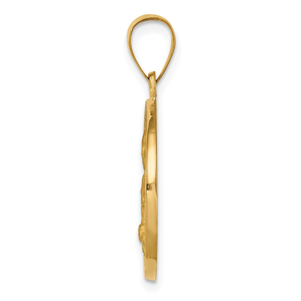 14K Polished and Satin Hollow St. Kateri Medal Round Pendant