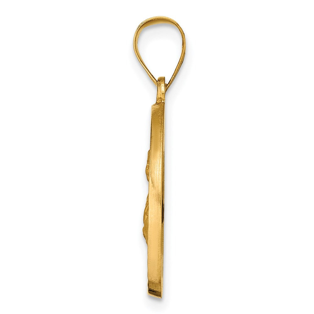 14K Polished  and  Satin Hollow Spanish Santa Lucia Medal Round Pendant