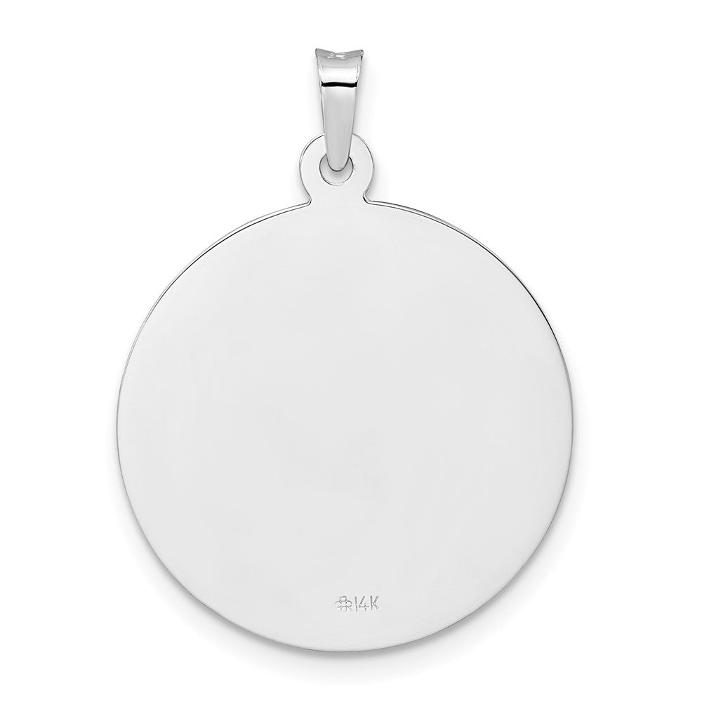 14k White Gold Polished and Satin Solid Saint Joseph Medal Round Pendant