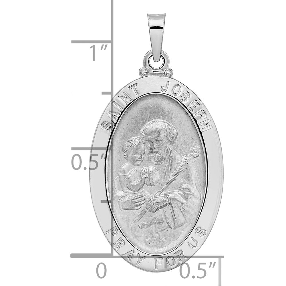 14k White Gold Polished and Satin Solid Saint Joseph Oval Medal Pendant