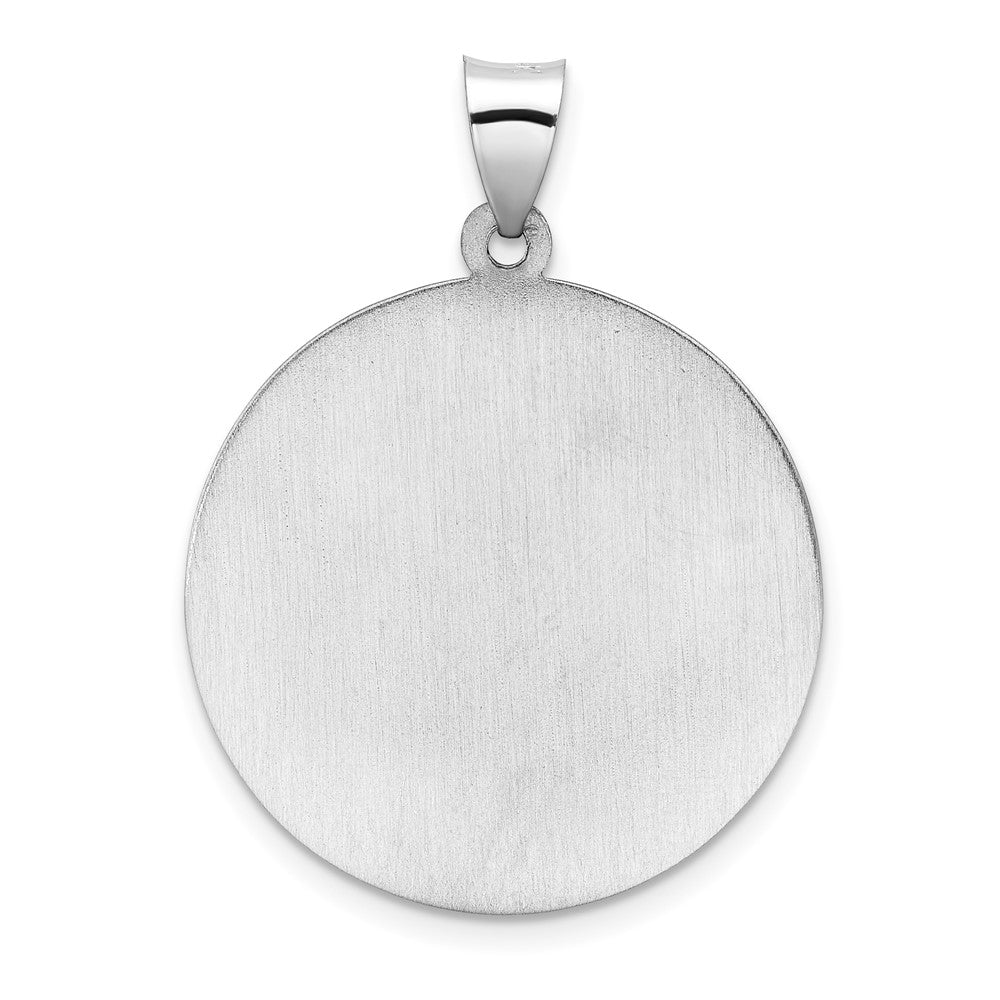 14k White Gold Polished and Satin Hollow Large St. Michael Medal Round Pendant