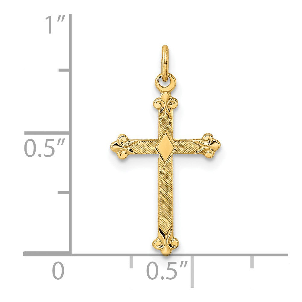 14k Polished and Textured Solid Diamond Shape Center Cross Pendant