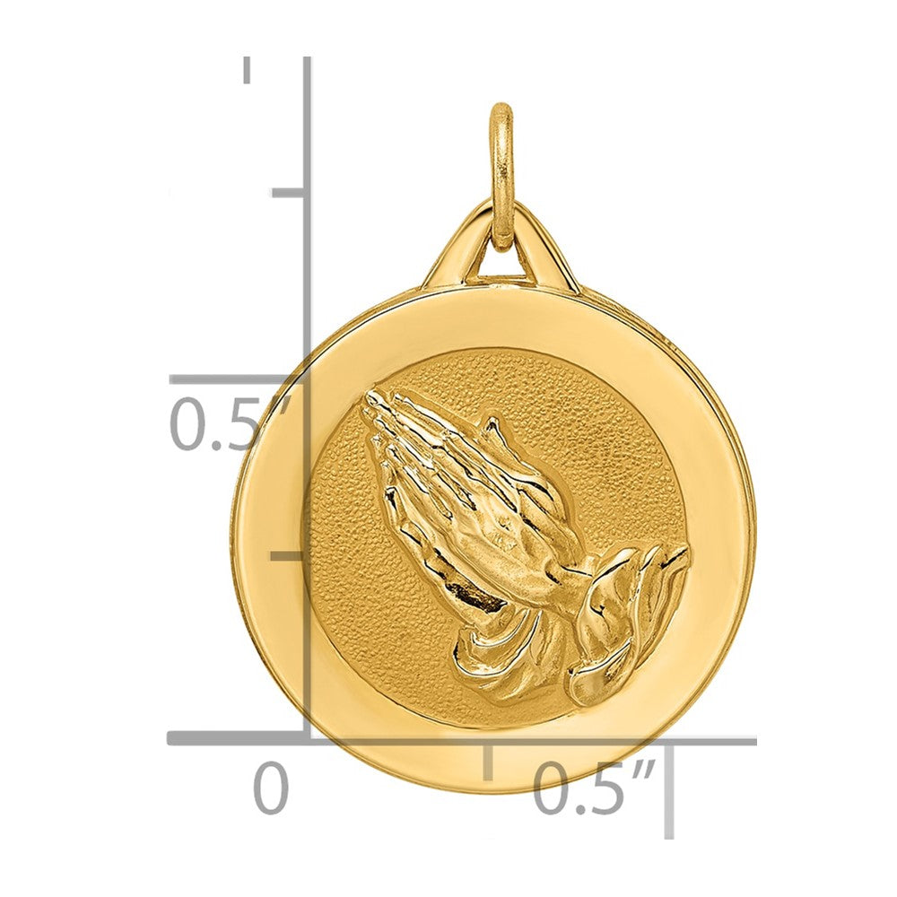 14k Polished and Satin Solid Reversible Praying Hands and Serenity Prayer Disc Pendant