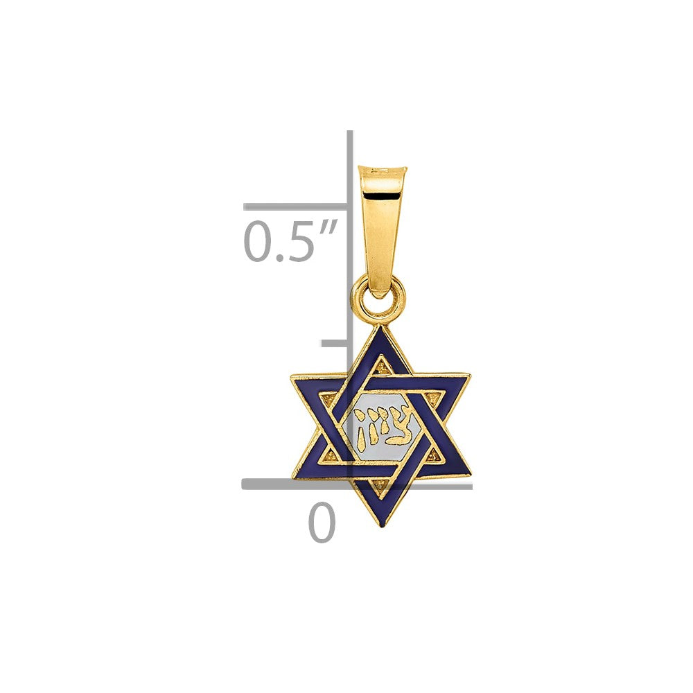 14k Polished Blue and White Enameled Solid Star of David Pendant