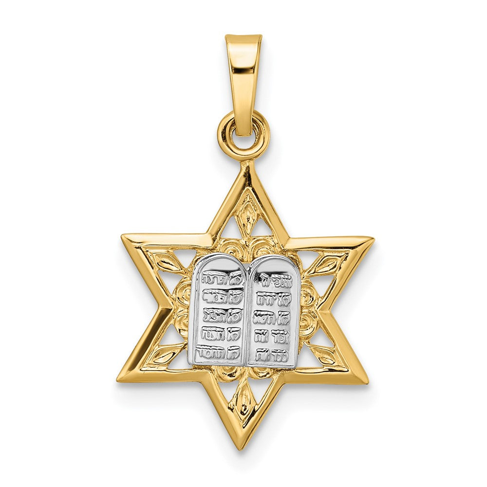 14k Two-tone Polished Solid Star of David and Torah Pendant