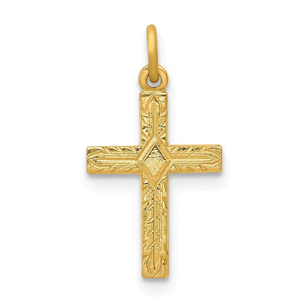 Solid;Polished;Die struck;14k Yellow gold;Flat back;Engravable;Textured