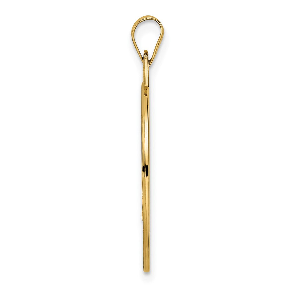 14k Polished Solid Mazel Symbol Round Disc Pendant