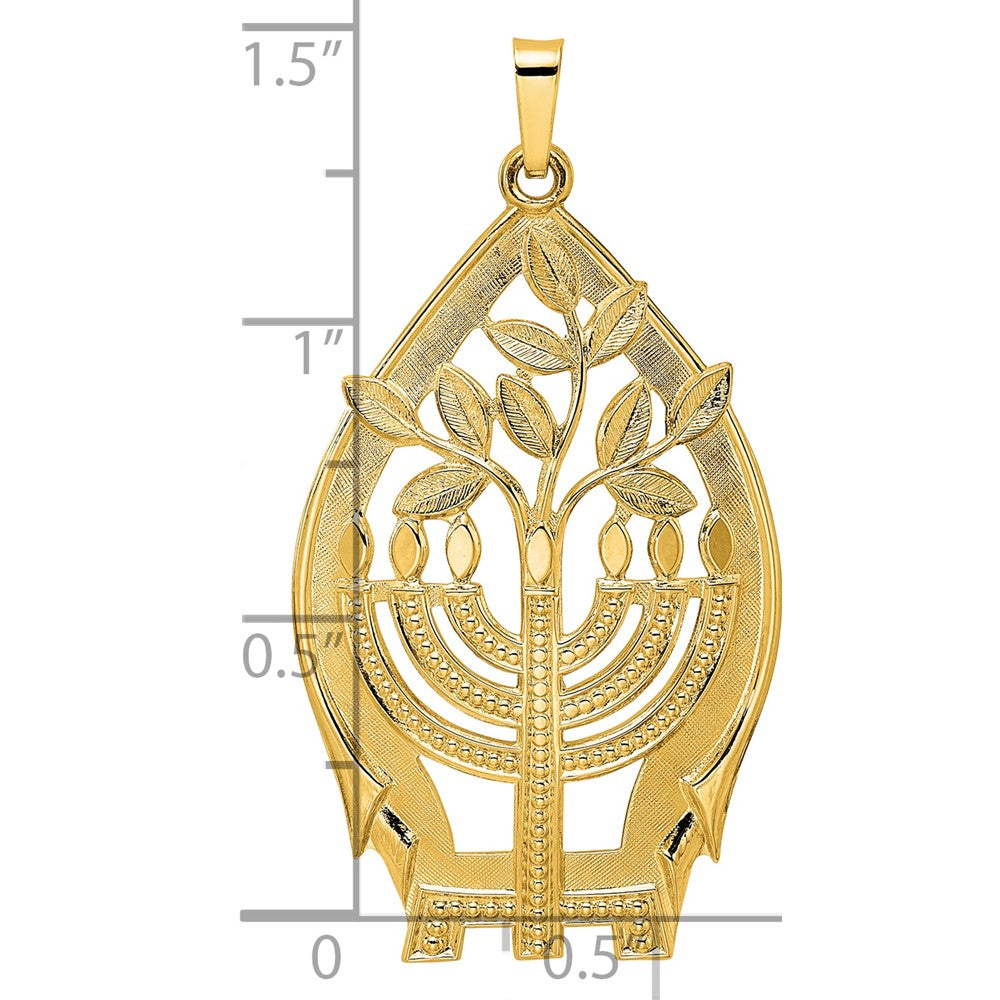 14k Polished Hollow Large Menorah and Tree of Life Pendant