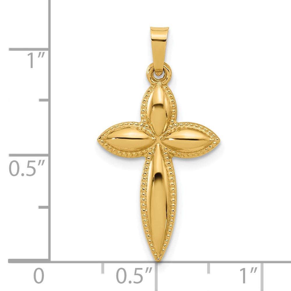 14k Polished Hollow Beaded Edge Passion Cross Pendant