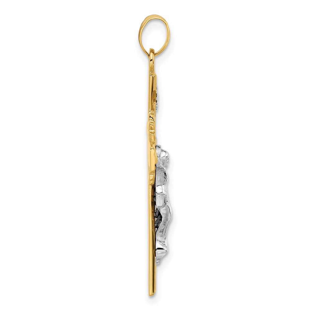 14k Two-Tone Textured Hollow INRI Iona Crucifix Pendent