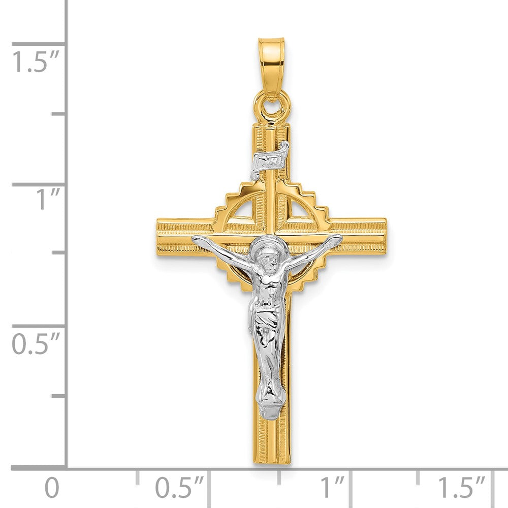 14k Two-Tone Textured Hollow INRI Iona Crucifix Pendent