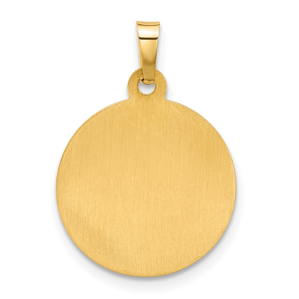 14K Polished and Satin Hollow Sacred Heart of Jesus Medal Round Pendant