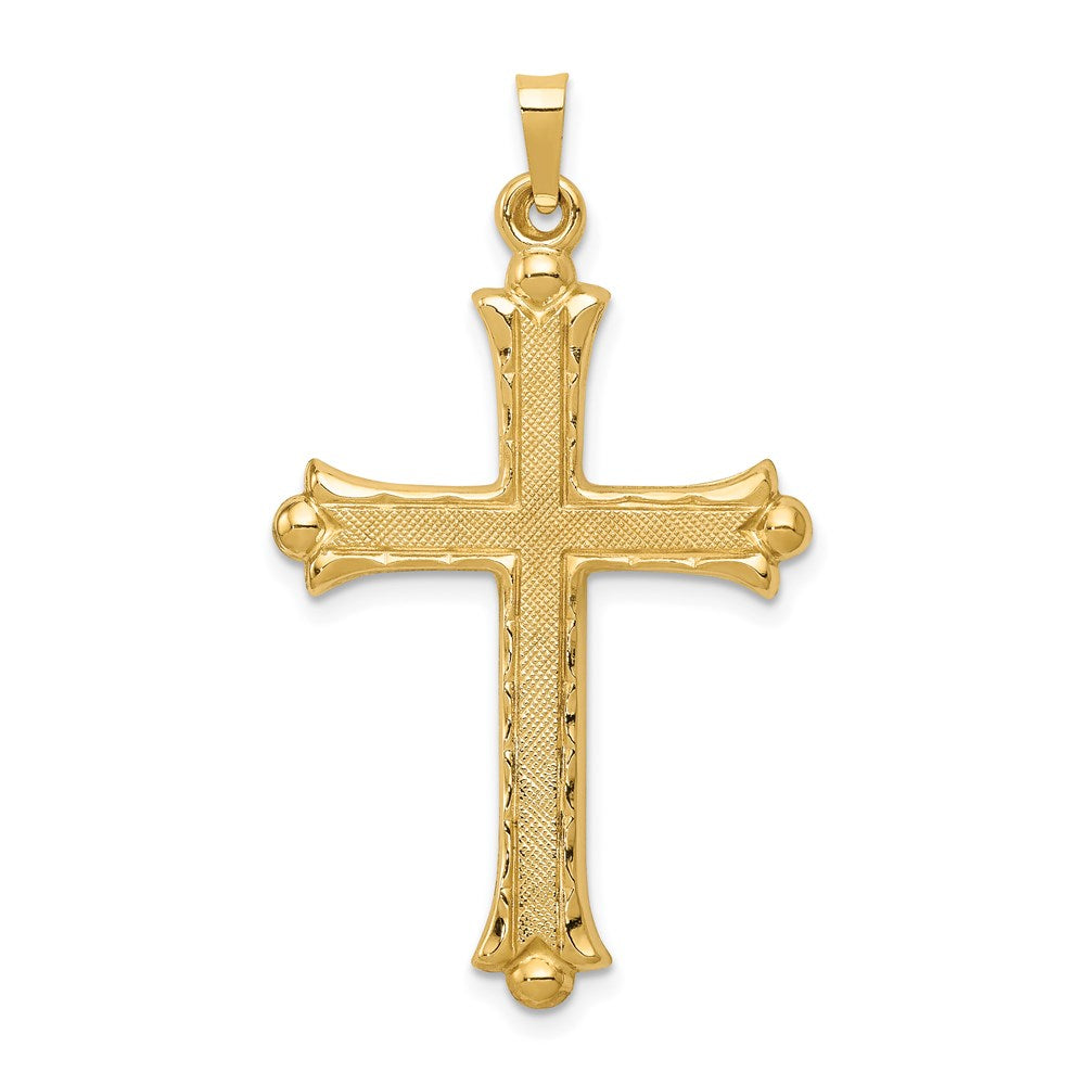 Polished;Die struck;14k Yellow gold;Flat back;Hollow;Textured;Satin Back