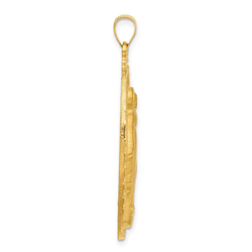 14k Polished and Satin Solid Large Miraculous Medal Oval Pendant
