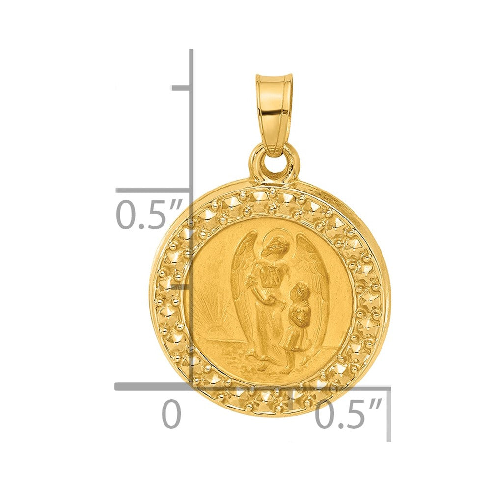 14K Polished and Satin Hollow Our Guardian Angel Medal Pendant