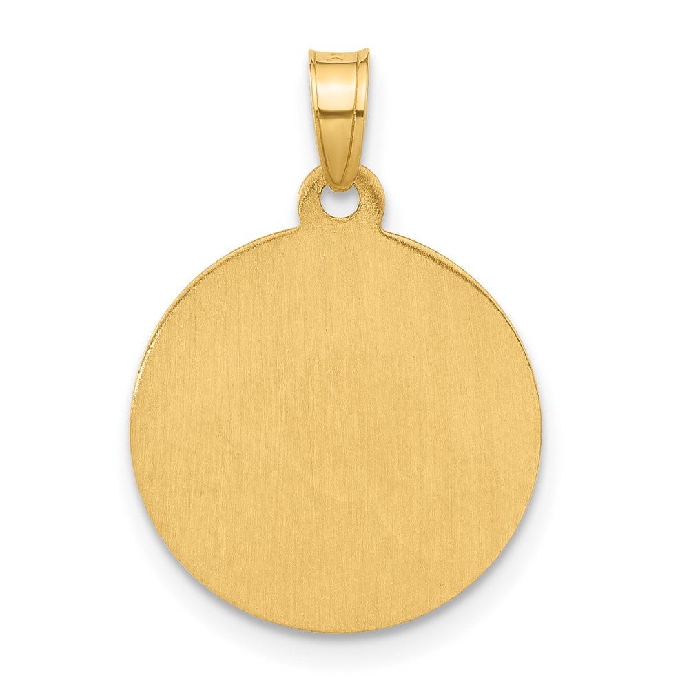 14K and White Rhodium Polished and Satin Hollow Our Guardian Angel Medal Pendant