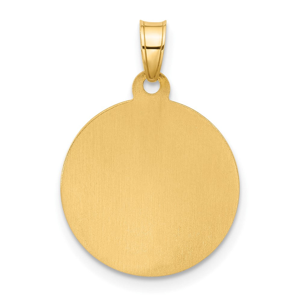 14K with White Rhodium Polished and Satin Hollow St. Christopher Medal Round Pendant