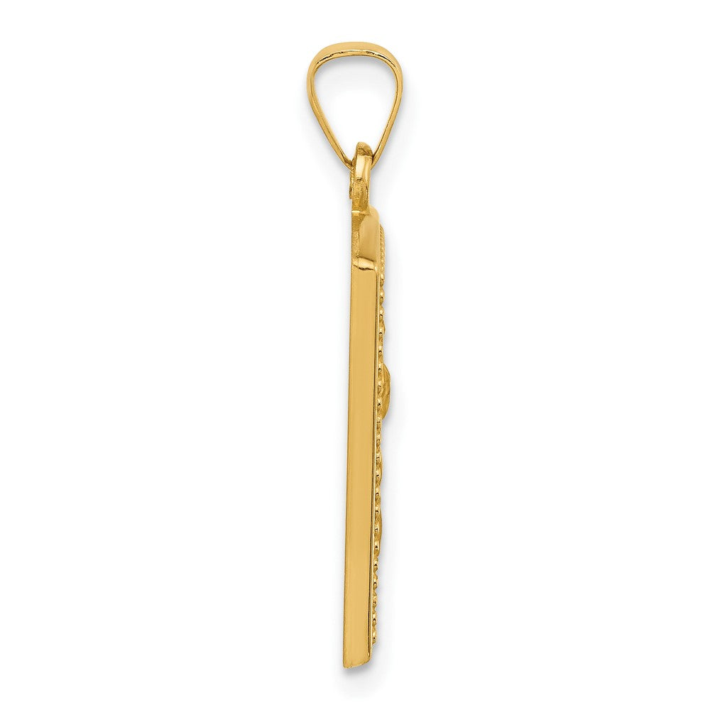14K Polished and Satin Rectangular Hollow St. Christopher Medal Pendant