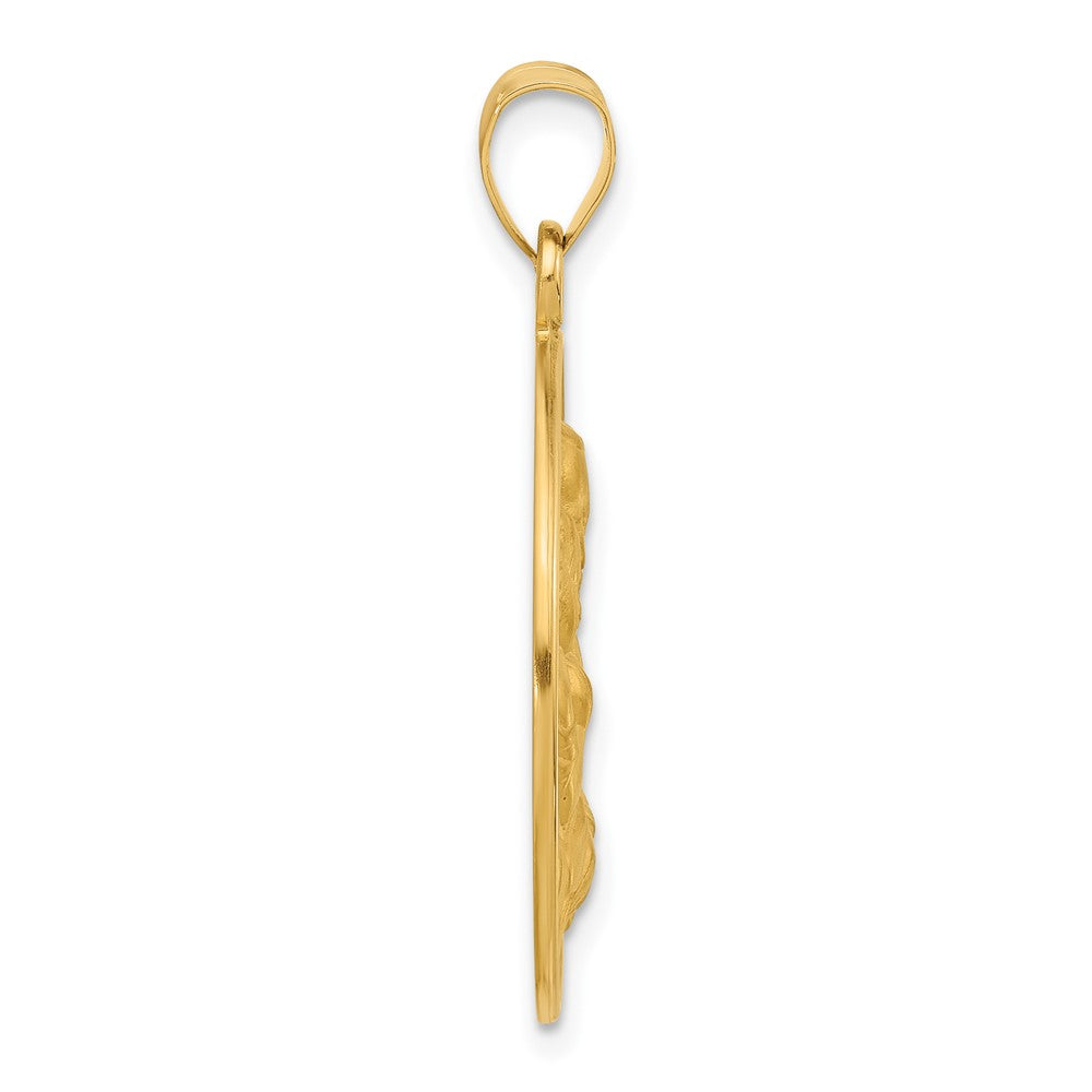 14k Polished and Satin Solid Large St Joseph Medal Round Pendant