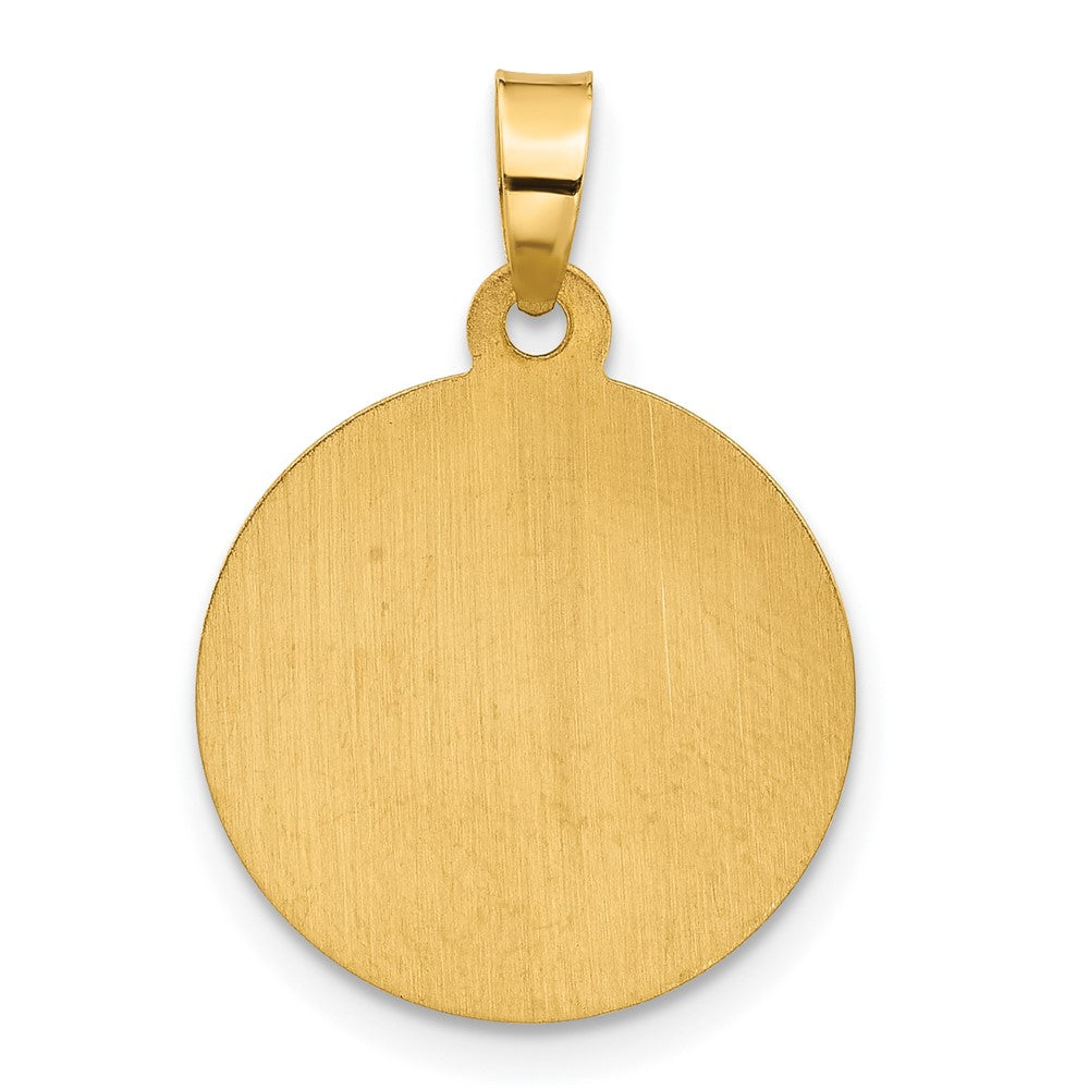 14K with White Rhodium Polished and Satin Hollow St. Michael Medal Round Pendant