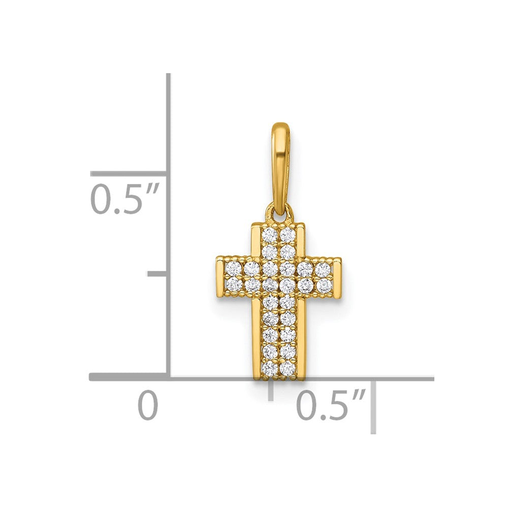 14k Polished Pave CZ Latin Cross Charm / Pendant