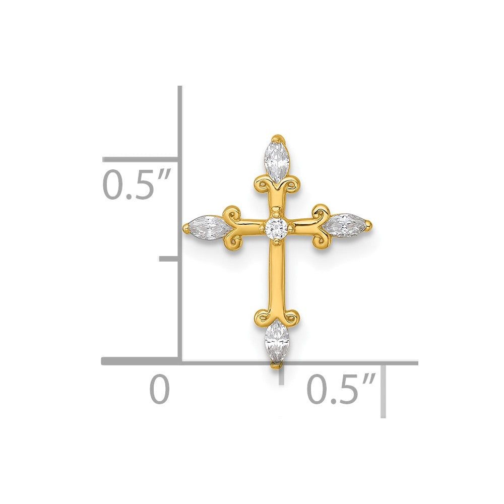 14k Polished Fancy CZ Cross Chain Slide Pendant