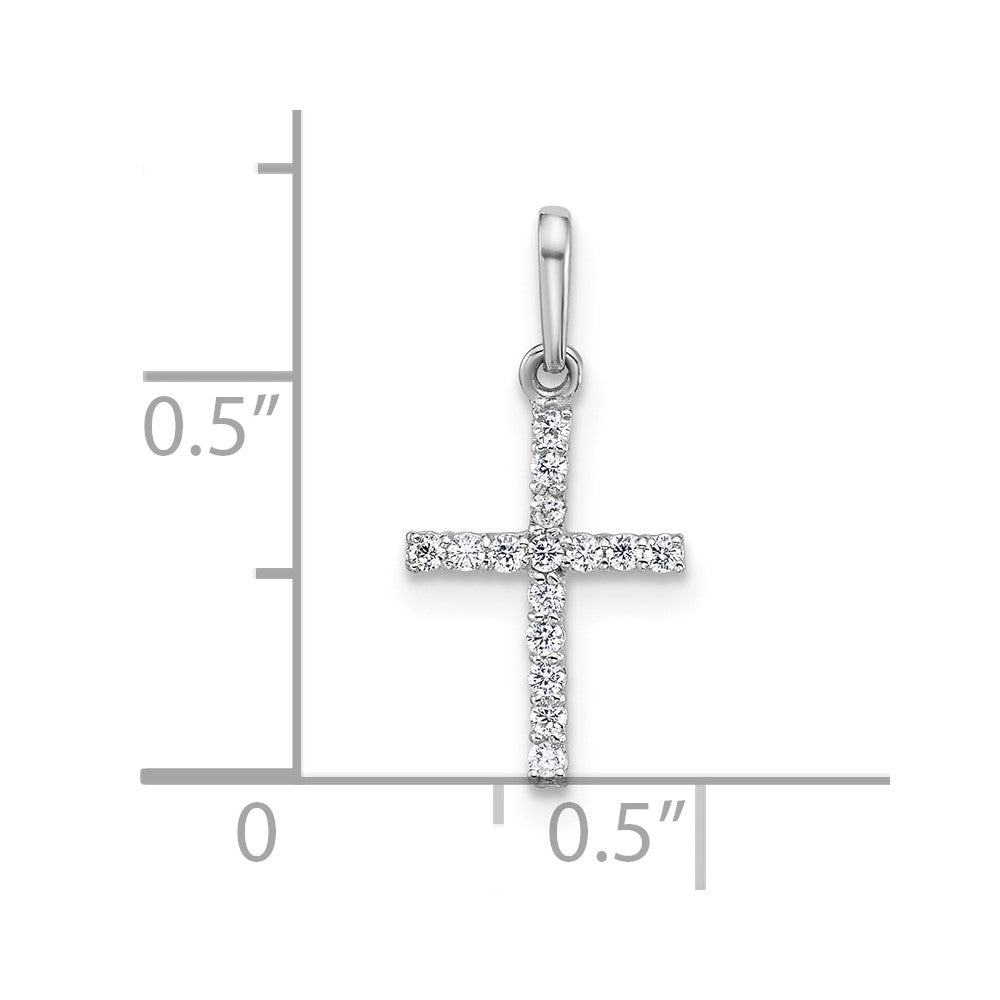 14k White Gold Polished CZ Latin Cross Pendant