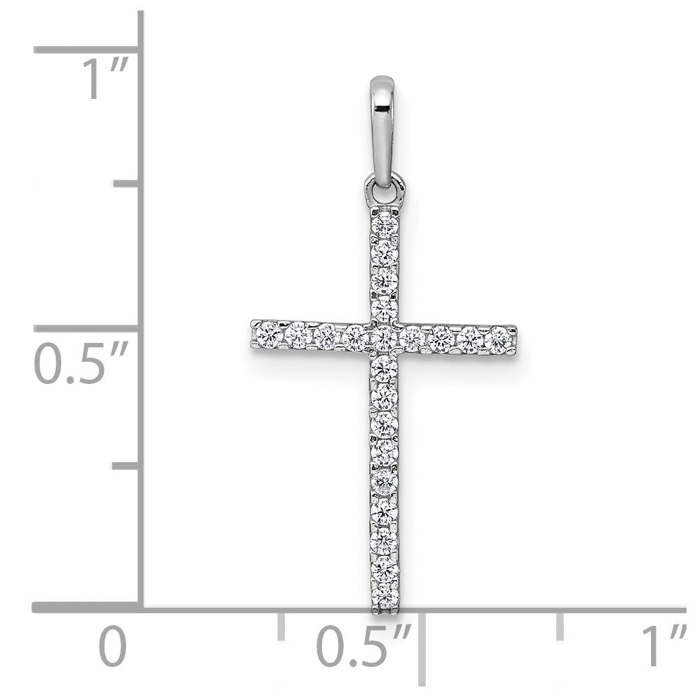 14k White Gold Polished CZ Latin Cross Pendant