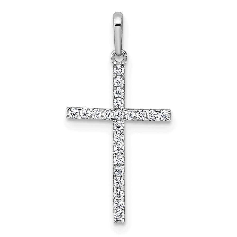 14k White Gold Polished CZ Latin Cross Pendant