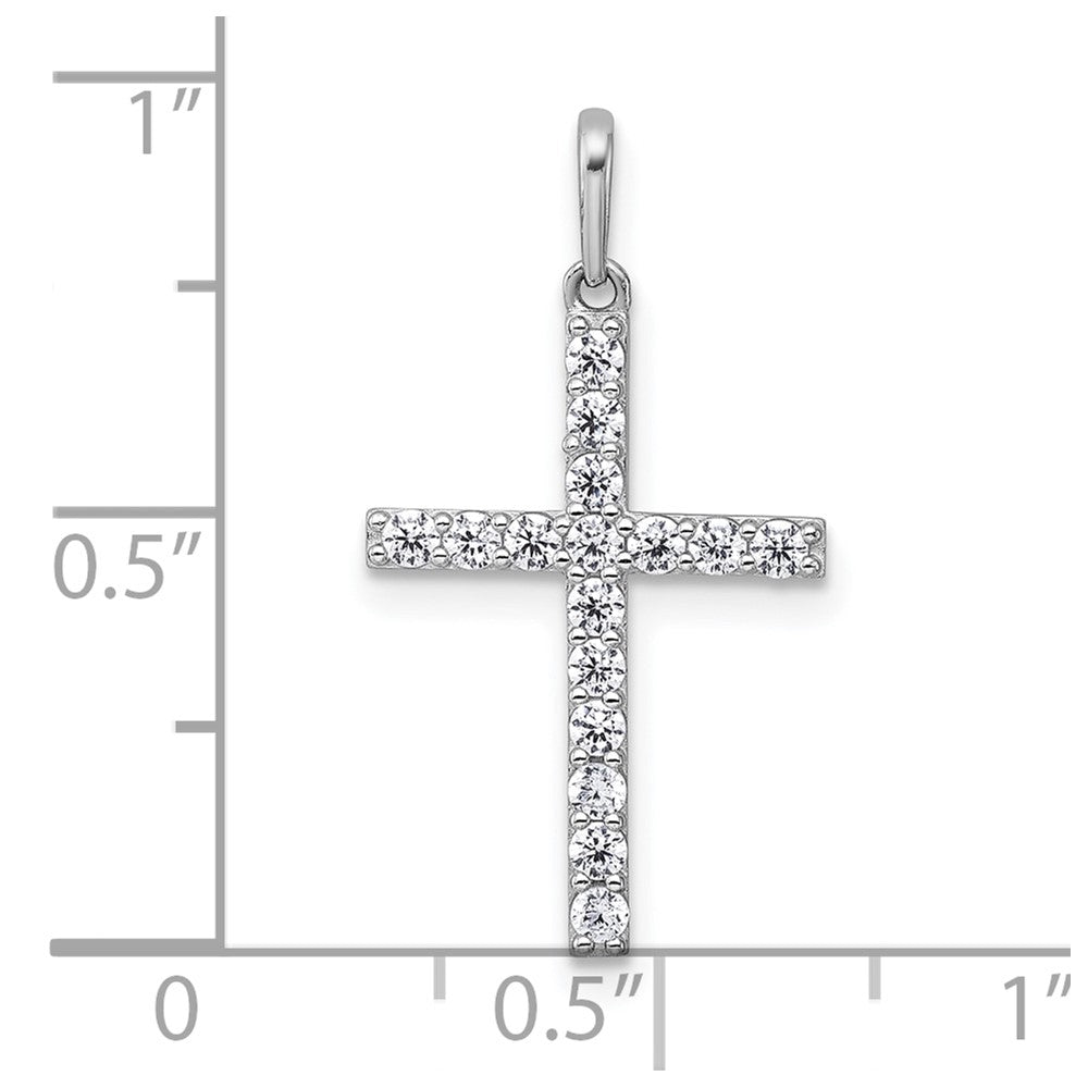14k White Gold Polished CZ Latin Cross Pendant