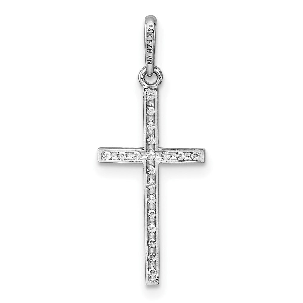 14k White Gold Polished CZ Latin Cross Pendant