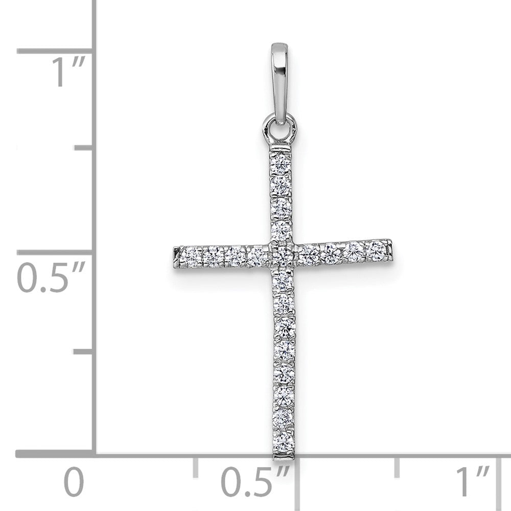 14k White Gold Polished CZ Latin Cross Pendant